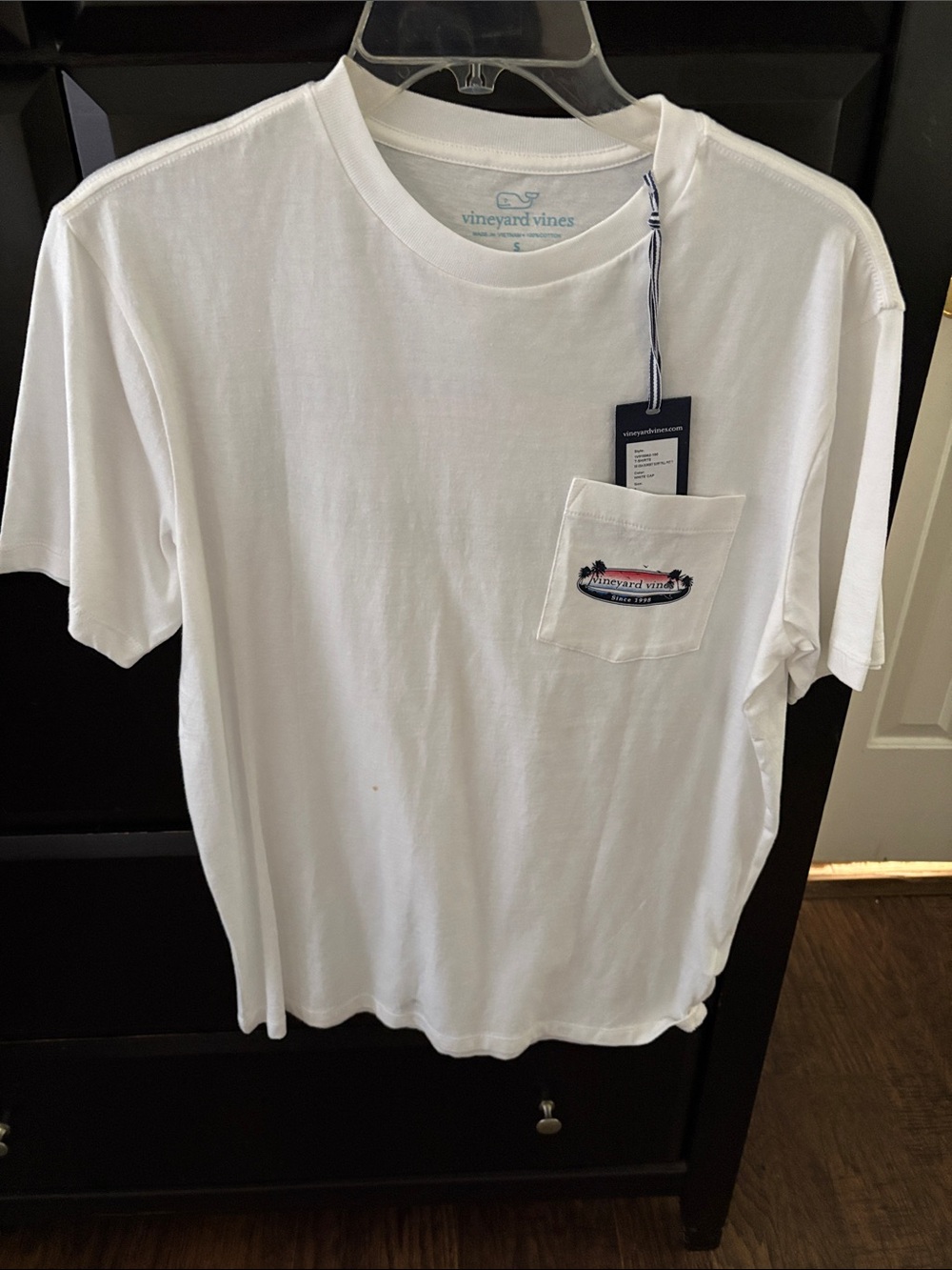 Vineyard Vines White Short Sleeve Pocket Tee with Logo Patch